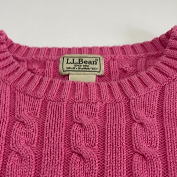 L.L. Bean Chunky Cable Knit Pink Cotton Fisherman Crewneck Sweater - Picture 8 of 12